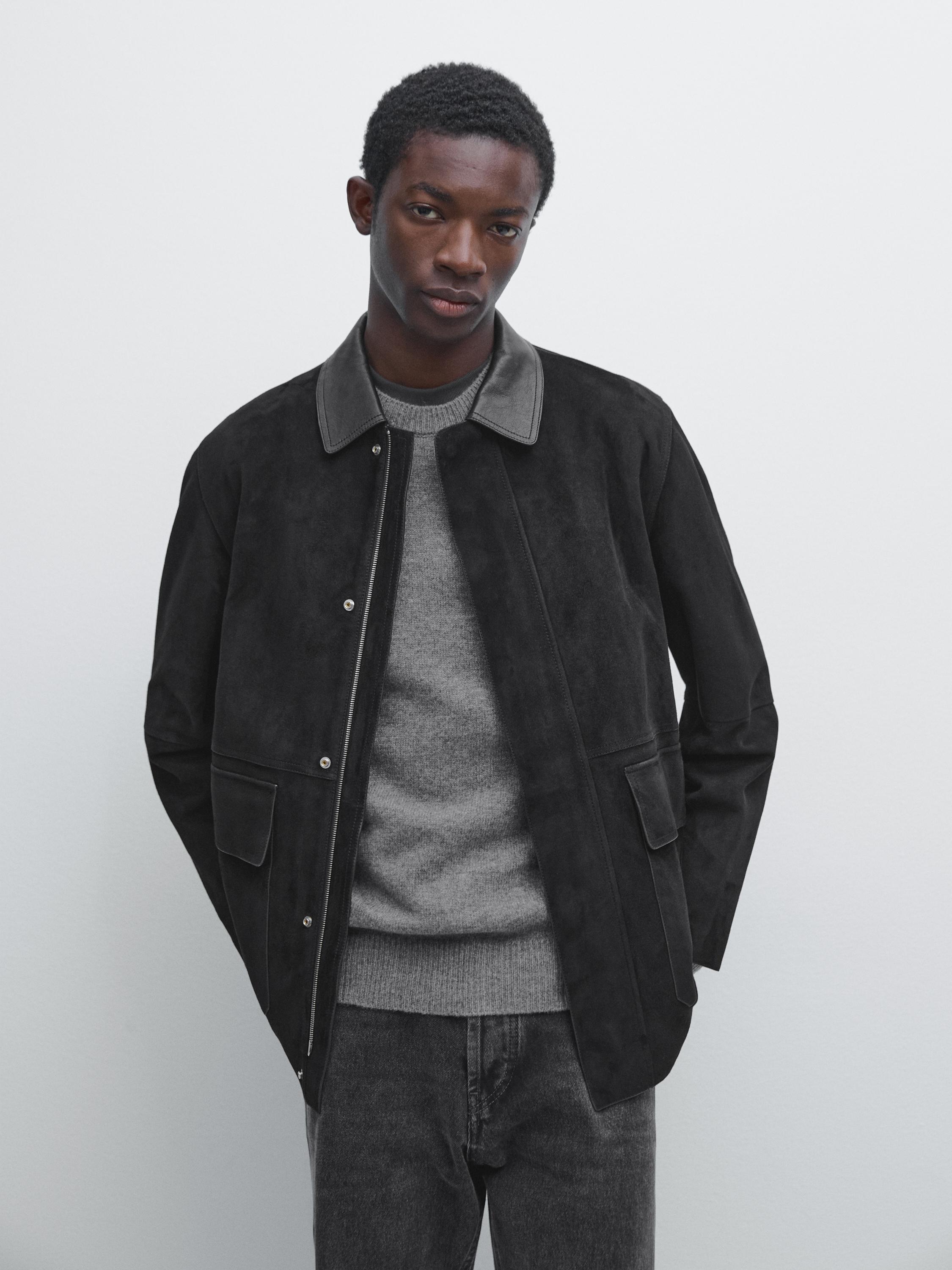 Veste avec poches en cuir finition daim